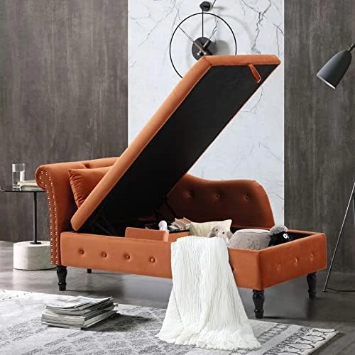 Velvet Chaise Lounge Indoor Chair With Pillow, Button Tufted Right Arm Facing Lounge Chair Bed With Nailhead Trim And Turned Legs, Modern Sleeper Sofa Couch For Living Room Bedroom Office (Rose) 11 Velvet Chaise Lounge Indoor Chair With Pillow, Button Tufted Right Arm Facing Lounge Chair Bed With Nailhead Trim And Turned Legs, Modern Sleeper Sofa Couch For Living Room Bedroom Office (Rose) - Image 11