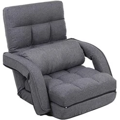FLOGUOR Indoor Floor Gaming Chairs For Adults With Back Support,Chaise Lounge, 42-Position Folding Lazy Sofa With Pillow For Living Room, Bedroom, Balcony(Grey) 8803GR