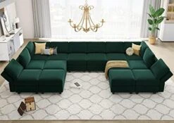 Belffin Modular Large Sectional Sofa With Storage Seat Oversized U Shaped Couch With Reversible Chaise Modular Sofa Set With Ottoman Velvet Green 17 Belffin Modular Large Sectional Sofa With Storage Seat Oversized U Shaped Couch With Reversible Chaise Modular Sofa Set With Ottoman Velvet Green -Safavieh Furnitue Shop 51MeEh dheL. AC