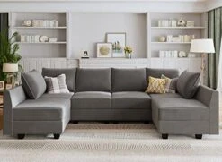 HONBAY Modular Sectional Sofa Convertible U Shaped Couch With Reversible Chaise Velvet Modular Sofa Sectional Couch With Storage Ottoman, Grey -Safavieh Furnitue Shop 51MpeWuCLSL. AC