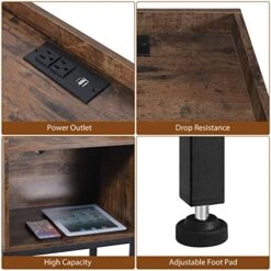 ABQ Nightstand With Charging Station, 2 Tier End Table With USB Ports And Outlets, Side Table With Drawer And Storage Shelf For Small Space In Living Room, Bedroom, 15.75 X 12.6 X 28.94 Inches -Safavieh Furnitue Shop 51MrdWVZ6zL
