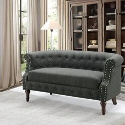 Rosevera Grier Polyester Upholstered Button Tufting Lounge Sofa Chair For Indoor Bedroom, Standard, Linen Beige Chaise -Safavieh Furnitue Shop 51N2IbKSL. AC