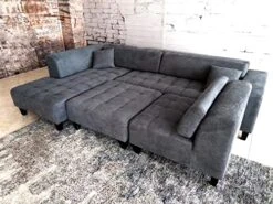 Stendmar 4pc 117" To 153" Upholstered Modern Dark Gray Microfiber Sectional Couch Sofa Chaise Chair Ottoman S1107LDG -Safavieh Furnitue Shop 51NG6zIlAeL