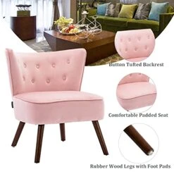 Altrobene Mid Century Modern Wingback Velvet Accent Chair Set Of 2 Wide Comfy Armless Corner Chair Tufted Slipper Chair For Living Room/Bedroom, Pink -Safavieh Furnitue Shop 51NefvSUMMS