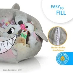 Shark Bean Bag Chair Cover For Kids Ultra-Soft And Fluffy Fur-Like Cover For Kids Bean Bag Chair, Stuffed Animal Storage - Shark Room Decor For Boys, Bean Bags For Kids -Safavieh Furnitue Shop 51OB5y9RmtS