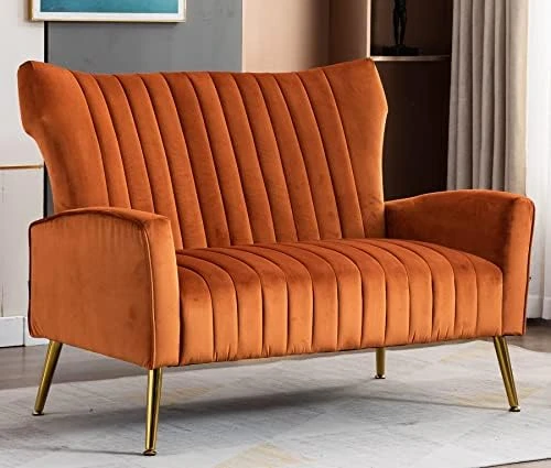 Artechworks Curved Tufted Accent Chair With Metal Gold Legs Velvet Upholstered Arm Club Leisure Modern Chair For Living Room Bedroom Patio, Caramel Color, Orange 10 Artechworks Curved Tufted Accent Chair With Metal Gold Legs Velvet Upholstered Arm Club Leisure Modern Chair For Living Room Bedroom Patio, Caramel Color, Orange - Image 10