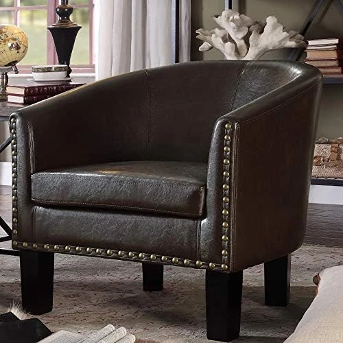 Rosevera Duilio Club Style Barrel Armchair For Living Room Faux Leather Accent Chair, Latte Faux Leather 6 Rosevera Duilio Club Style Barrel Armchair For Living Room Faux Leather Accent Chair, Latte Faux Leather - Image 6