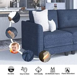 LLappuil Modular Sectional Sofa With Reversible Chaise U Shaped Sectional Storage Couch With Ottoman For Living Room, Denim Blue -Safavieh Furnitue Shop 51OTSpMBfmL