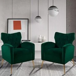 Sucrever Green Accent Chairs Set Of 2 With Armrests/Pillow, Upholstered Wingback Chair, Comfy Tufted Easy Stylish Velvet Accent Chair Set Of 2 For Bedroom Living Room Club And Fireplace -Safavieh Furnitue Shop 51OTn6r3vEL. AC