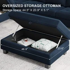 Belffin Velvet Convertible 4-Seat Sectional Sofa With Reversible Chaise L Shaped Sofa Couch Furniture Sets Sectional Couch With Storage Ottoman Blue -Safavieh Furnitue Shop 51OcaR29v5L