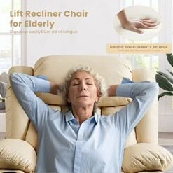 LEISLAND Power Lift Chairs Recliners For Elderly, Breathable Leather Recliner Chairs With Massage And Heat, Lay Flat Sleeper Chair With Cup Holder,OKIN Motor,USB Charge Port, Remote Control(Beige) -Safavieh Furnitue Shop 51OdjZHPqOL
