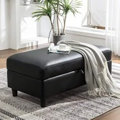 HONBAY Convertible Sectional Sofa With Ottoman Modern L Shape Sectional Couch Faux Leather Couch With Reversible Chaise, Black -Safavieh Furnitue Shop 51OysMVwxKL