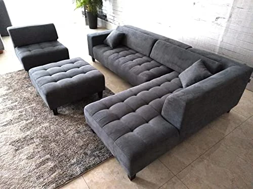 Stendmar 4pc 117" To 153" Modern Dark Gray Microfiber Sectional Couch Sofa S1107RDG 1 Stendmar 4pc 117" To 153" Modern Dark Gray Microfiber Sectional Couch Sofa S1107RDG