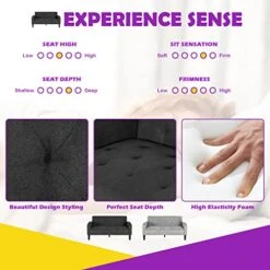 TYBOATLE Mid-Century Modern Living Room Sectional Sofa Sets 3 Pieces, Tufted Linen Fabric USB Loveseat Couch W/ 2 Cupholders And 2 Accent Armchairs For Living Room, Bedroom, Apartment (Dark Grey) -Safavieh Furnitue Shop 51P6ua8p4lL