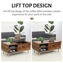 Coffee Table With Storage, Rustic Coffee Table, Wood Lift Top Coffee Table With Charging Station Sofa Table With Metal Frame And And Adjustable Feet, Large Storage Space, Easy Assembly, Rustic Brown -Safavieh Furnitue Shop 51PDiQH4tLL