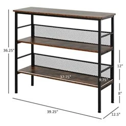 HOMCOM 3-Tier Console Table Industrial Style Storage Metal Wooden Shelf With A Robust Multi-Functional Design & Adjustable Feet, Black -Safavieh Furnitue Shop 51PLQWP4d1L