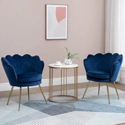 ZJhome Modern Accent Velvet Chairs Set Of 2 Comfy Upholstered Vanity Chairs For Bedroom Shell-Shaped Armchair Dining Chairs With Golden Metal Legs Desk Chair Makeup Chairs For Living Room(Beige) -Safavieh Furnitue Shop 51PPhKbbIBL. AC