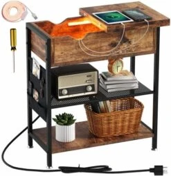 Novson End Table With Charging Station Side Table With USB Ports And Outlets Narrow Nightstand For Small Spaces, Bedside Table With Storage Shelf For Living Room, Bedroom,Rustic Brown -Safavieh Furnitue Shop 51PQ7ceHe8L. AC