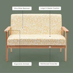 POWERSTONE Modern Upholstered Loveseat, Fabric Loveseat Sofa Couch Wooden 2-Seat Armchair For Home And Office (Yellow, Loveseat) -Safavieh Furnitue Shop 51PfnQaHt0L