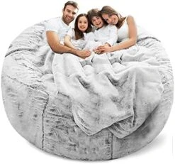 LapEasy Giant Bean Bag Chair Cover(Cover Only,No Filler),Oversized Round Soft Fluffy PV Velvet Washable Lazy Sofa Bean Bag Bed Cover For Adults, Living Room Bedroom Furniture Outside Cover(Drak Grey) -Safavieh Furnitue Shop 51PycKSkUIL. AC
