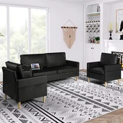 AILEEKISS Mid-Century Sectional Sofa Sets 3 Pieces Faux Leather Loveseat Couches With 2 USB Living Room Furniture Accent Arm Chairs For Small Space, Apartment, Office (1-Seater+1-Seater+3-Seater) -Safavieh Furnitue Shop 51Q1T1nbjBL