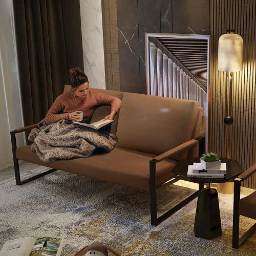 AWQM PU Leather Love Seats Sofa, 45" Mini Upholstered Couch For Small Space, Modern Accent Chair With Armrest And Removable Cushions, 2-Seater Lounge For Living Room, Bedroom, Office (Brown) 2 AWQM PU Leather Love Seats Sofa, 45" Mini Upholstered Couch For Small Space, Modern Accent Chair With Armrest And Removable Cushions, 2-Seater Lounge For Living Room, Bedroom, Office (Brown) - Image 2