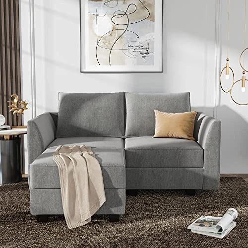 HONBAY Reversible Sectional Sofa With Chaise Modern Fabric Modular Sofa Couch With Ottoman L Shaped Couch With Storage Seat For Small Space, Grey 3 HONBAY Reversible Sectional Sofa With Chaise Modern Fabric Modular Sofa Couch With Ottoman L Shaped Couch With Storage Seat For Small Space, Grey - Image 3