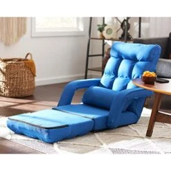 JOMEED Indoor Padded Ultra Soft Fabric Wearproof 6 Position Folding Chaise Lounge Sofa Chair W/Armrests And Detachable Chaise Footrest Pillow, Blue -Safavieh Furnitue Shop 51QQgAGRhrL