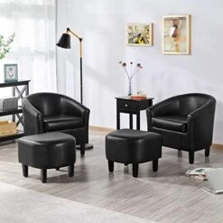 Yaheetech Lounge Chair Modern Chaise Lounge Armchair With Footstool Faux Leather Lounge Reading Chair With Footrest Black -Safavieh Furnitue Shop 51QTXv6vvOL