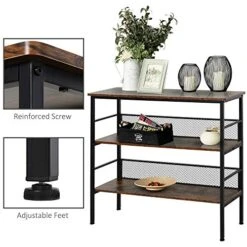 HOMCOM 3-Tier Console Table Industrial Style Storage Metal Wooden Shelf With A Robust Multi-Functional Design & Adjustable Feet, Black -Safavieh Furnitue Shop 51QZxBTFKcL