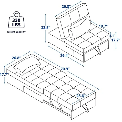 Cozy Castle Sleeper Chair, Convertible Chair Bed, 4 In 1 Ottoman Bed, Pullout Small Sofa Bed, Durable Linen Fabric Chaise Lounge, For Living Room, Brown 2 Cozy Castle Sleeper Chair, Convertible Chair Bed, 4 In 1 Ottoman Bed, Pullout Small Sofa Bed, Durable Linen Fabric Chaise Lounge, For Living Room, Brown - Image 2