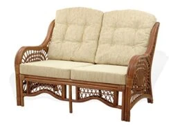 Malibu Lounge Set Of 4: 2 Natural Rattan Wicker Chairs, Loveseat With Cream Cushions And Coffee Table W/Glass Handmade, Colonial -Safavieh Furnitue Shop 51QqTm0eilL