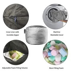 [Removable Cover] Bean Bag Chairs For Adults, 4 Foot Memory Foam Bean Bag For Adults, Big Sofa With Fluffy Removable Microfiber Cover, Furnitures For Dorm Room And Living Room, Grey -Safavieh Furnitue Shop 51QsZDGvVpS
