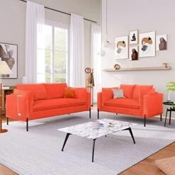 2-Piece Linen Fabric Sofa Set With USB Charging Ports, Morden Style Upholstered Sofa And Loveseat Sets With 3 Seat Sofa Couch And Loveseat Sofa For Living Room, Apartment (2+3 Seat, Grey) -Safavieh Furnitue Shop 51Qx6Ld4vDL. AC