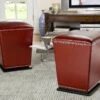 Safavieh Hudson Collection Harper Leather Ottoman, Red, Set Of 2