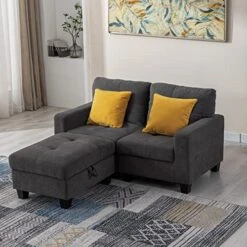 Flesser Loveseat Sofa Couch For Small Spaces With Storage Ottoman Modular Fabric Couch Sectional Sofa Set 2 Seater Sofa Sectional Sets With Pillows For Living Room Office Home, Dark Grey -Safavieh Furnitue Shop 51RBxW24PEL