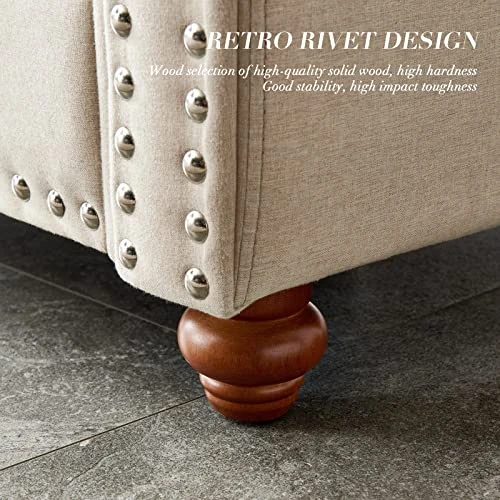 Harper & Bright Designs 3-Piece Living Room Storage Sofa Set With 3-Seat Couch, Loveseat And Single Armchair, Silver Nailhead Trim/Hidden Storage Space Under Seat/Classical Wooden Legs/Beige Fabric 4 Harper & Bright Designs 3-Piece Living Room Storage Sofa Set With 3-Seat Couch, Loveseat And Single Armchair, Silver Nailhead Trim/Hidden Storage Space Under Seat/Classical Wooden Legs/Beige Fabric - Image 4