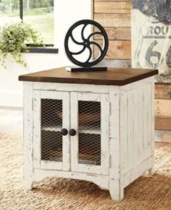 Signature Design By Ashley Wystfield Farmhouse End Table With Storage, Distressed White & Brown Finish -Safavieh Furnitue Shop 51RIom150NL