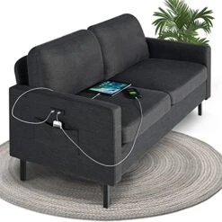STHOUYN 56" W Fabric Loveseat Sofa With 2 USB, Small Couches For Living Room, Bedroom, Office, Easy Assembly & Comfy Cushion, Dark Grey 19 STHOUYN 56" W Fabric Loveseat Sofa With 2 USB, Small Couches For Living Room, Bedroom, Office, Easy Assembly & Comfy Cushion, Dark Grey -Safavieh Furnitue Shop 51RP7 nsV2L. AC
