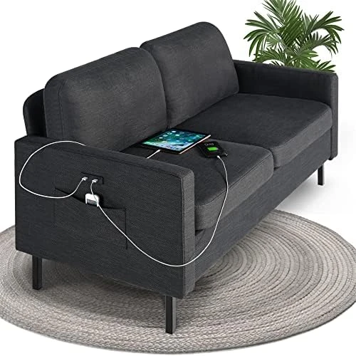STHOUYN 56" W Fabric Loveseat Sofa With 2 USB, Small Couches For Living Room, Bedroom, Office, Easy Assembly & Comfy Cushion, Dark Grey 8 STHOUYN 56" W Fabric Loveseat Sofa With 2 USB, Small Couches For Living Room, Bedroom, Office, Easy Assembly & Comfy Cushion, Dark Grey - Image 8