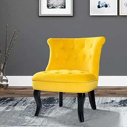 TINA'S HOME Tan Upholstered Velvet Small Chair Tufted Armless Accent Chair With Black Birch Wood Legs 13 TINA'S HOME Tan Upholstered Velvet Small Chair Tufted Armless Accent Chair With Black Birch Wood Legs - Image 13