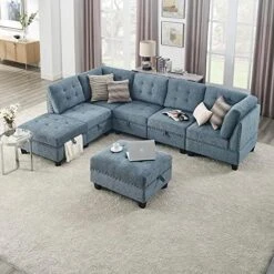 Melpomene 142'' U-Shape Chenille Sectional Sofa Couch，DIY Combination Includes 7 Single Chair 4 Corner And 1 Ottoman, Living Room Furniture Set For Villa & House,Grey -Safavieh Furnitue Shop 51ReqBAoSiL. AC 1
