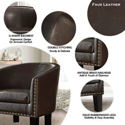 Rosevera Milo Duilio Club Style Barrel Armchair For Living Room, Faux Leather, Standard, Chestnut Brown -Safavieh Furnitue Shop 51S197oXdNL