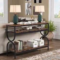 Tribesigns 3-Tier Console Table, 55 Inch Sofa Table With Open Storage Shelves, Narrow Long Hallway/Entryway Table For Home Living Room Entryway, Rustic Brown -Safavieh Furnitue Shop 51SK7FPtwrL