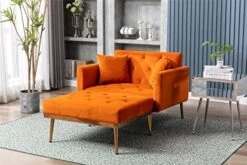 PHOYAL Velvet Chaise Lounges, Modern Tufted 2 In 1 Chaise Lounge Chair Indoor, Upholstered Sofa Recliner Lounge Chair With 3 Adjustable Angles,Convertible Sleeper Chair For Living Room Bedroom(Orange) -Safavieh Furnitue Shop 51SftT1VULL. AC