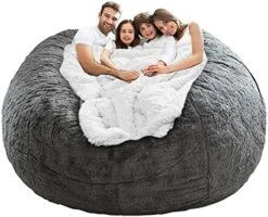 LapEasy Giant Bean Bag Chair Cover(Cover Only,No Filler),Oversized Round Soft Fluffy PV Velvet Washable Lazy Sofa Bean Bag Bed Cover For Adults, Living Room Bedroom Furniture Outside Cover(Drak Grey) -Safavieh Furnitue Shop 51ShJGrcsFL. AC