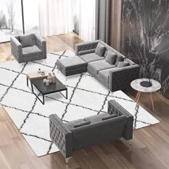 CECER Sofa, 3 Pieces Sofa Set, Loveseat Sofa- Oversize Sofa Couch- Sofa Chair, Velvet Sofa With Pillow, Couches For Living Room, Apartment, Office, Gray Sofa -Safavieh Furnitue Shop 51Sp2CC7aoL