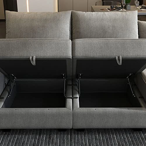 HONBAY Convertible Modular Sectional Sofa With Ottomans Polyester Fabric Sleeper Sectional Couch With Chaise And Storage 6 Seat Sectional Sofa For Living Room, Grey 4 HONBAY Convertible Modular Sectional Sofa With Ottomans Polyester Fabric Sleeper Sectional Couch With Chaise And Storage 6 Seat Sectional Sofa For Living Room, Grey - Image 4