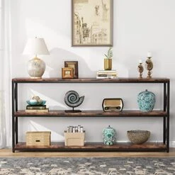 Tribesigns 70.86 Inch Rustic Console Sofa Table With Open Shelf, Industrial TV Stand 3 Shelf Horizontal Hallway Entryway Table With Storage For Living Room (70.86, Brown) -Safavieh Furnitue Shop 51SyEQnncFL