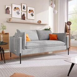 2-Piece Linen Fabric Sofa Set With USB Charging Ports, Morden Style Upholstered Sofa And Loveseat Sets With 3 Seat Sofa Couch And Loveseat Sofa For Living Room, Apartment (2+3 Seat, Grey) -Safavieh Furnitue Shop 51TDsZFxiWL